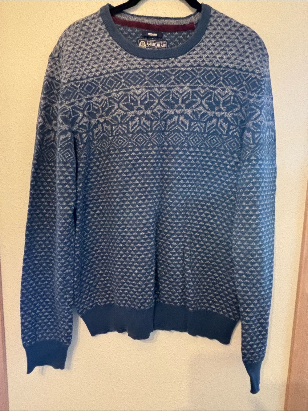 American Rag Men’s Blue Fair Isle Crewneck Sweater